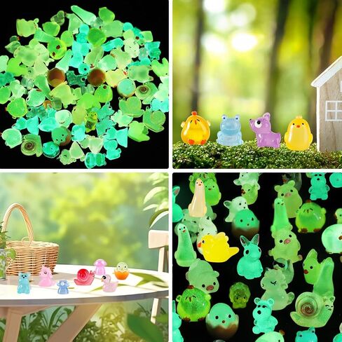 100pcs Mini Resin Animals Figurines, Glow in The Dark Miniature Resin Animals, Little Small Animal Figures to Hide, Ornament Fairy Garden Accessories Landscape Bonsai Dollhouse Decor in Saudi Arabia