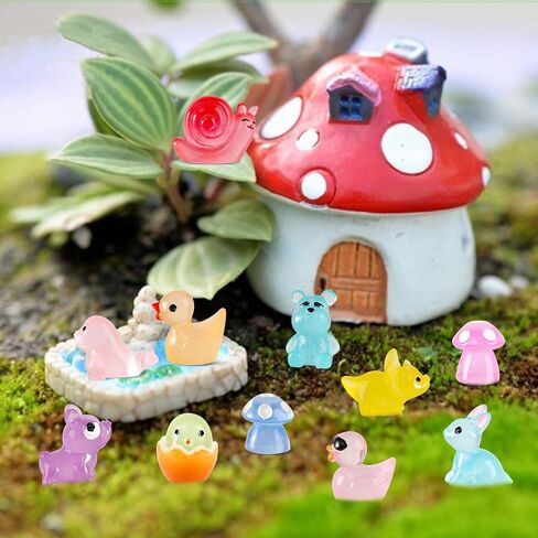 100pcs Mini Resin Animals Figurines, Glow in The Dark Miniature Resin Animals, Little Small Animal Figures to Hide, Ornament Fairy Garden Accessories Landscape Bonsai Dollhouse Decor in Saudi Arabia