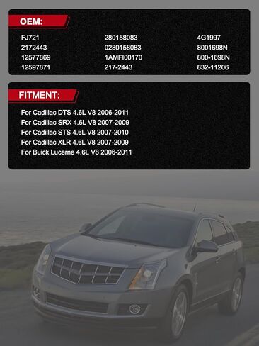 FJ721 حاقن الوقود 8 قطعة 4.6L فقط لكاديلاك DTS 2006-2011 ، SRX/XLR 2007-2009 ، STS 2007-2010 ، لبويك لوسيرن 2006-2011,0280158083 832-11206 12597871 in Saudi Arabia