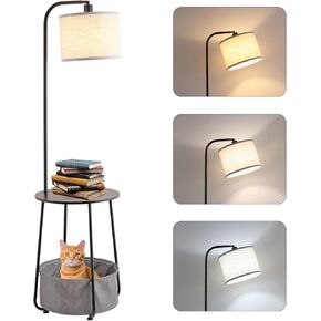 Floor Lamp with Cat Bed and Charging Station, Adjustable Lampshade, 3 Color Temperatures, Remote & Rocker Switch Control, Standing Lamp with USB & AC Outlets for Living Room Bedroom, Gray in Saudi Arabia