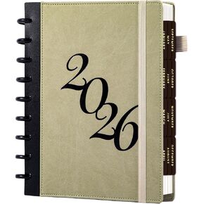 FLYING EAGLE Discbound Planner 2026 أسبوعيًا وشهريًا 12 شهرًا يناير 2026 - ديسمبر 2026 مخططات تقويم 7.8 × 9.6 بوصة مخطط غلاف صلب مع علامات التبويب، جيب داخلي، حامل قلم، إغلاق مرن، أسود in Kuwait
