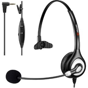Arama Cordless Phone Headset with Microphone, 2.5mm Jack Telephone Headset for Office Landline, Noise-Cancelling Mic & Volume Control, Wired Headphones Compatible with Panasonic AT&T Vtech Uniden in Saudi Arabia