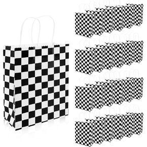 Mikzhskr 12 قطعة من حقائب هدايا حفلات سيارات السباق مع مقابض كلاسيكية باللونين الأبيض والأسود ذات علم مربعات وحلوى حلوى جودي هدية من أكياس ورق الكرافت لتزيين حفلات أعياد الميلاد ذات الطابع السريع in Kuwait