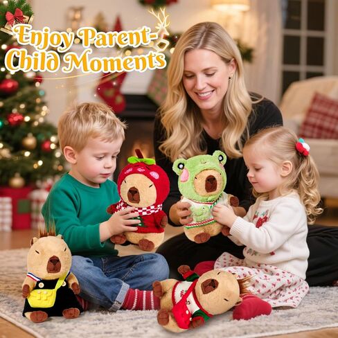 Christmas Capybara Plush with Clothes for Kids Girl Boy, 12pcs Soft Brown Stuffed Animal Toy Set, Dress-Up Outfit Accessories Hat/Bag/Scarf, Toddler Pretend Play Birthday Gift 3 4 5 6 7 8 in Saudi Arabia