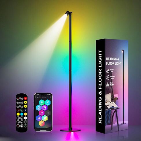 مصباح أرضي للقراءة RGB&IC مع مصباح أرضي LED ذكي مع مزامنة الموسيقى و16 مليون لون DIY مصباح قراءة مستقل أسود لغرفة المعيشة أو غرفة النوم in Saudi Arabia