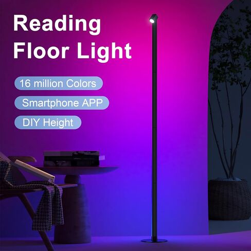 مصباح أرضي للقراءة RGB&IC مع مصباح أرضي LED ذكي مع مزامنة الموسيقى و16 مليون لون DIY مصباح قراءة مستقل أسود لغرفة المعيشة أو غرفة النوم in Saudi Arabia