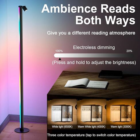 مصباح أرضي للقراءة RGB&IC مع مصباح أرضي LED ذكي مع مزامنة الموسيقى و16 مليون لون DIY مصباح قراءة مستقل أسود لغرفة المعيشة أو غرفة النوم in Saudi Arabia