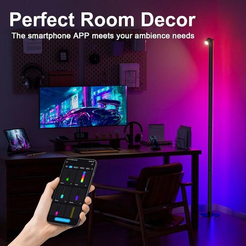 مصباح أرضي للقراءة RGB&IC مع مصباح أرضي LED ذكي مع مزامنة الموسيقى و16 مليون لون DIY مصباح قراءة مستقل أسود لغرفة المعيشة أو غرفة النوم in Saudi Arabia