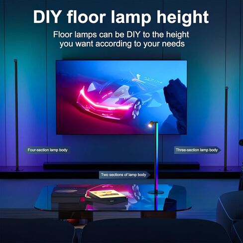 مصباح أرضي للقراءة RGB&IC مع مصباح أرضي LED ذكي مع مزامنة الموسيقى و16 مليون لون DIY مصباح قراءة مستقل أسود لغرفة المعيشة أو غرفة النوم in Saudi Arabia
