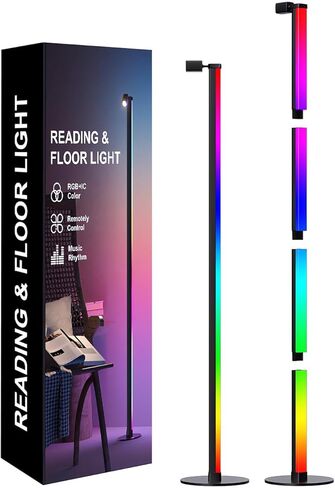 مصباح أرضي للقراءة RGB&IC مع مصباح أرضي LED ذكي مع مزامنة الموسيقى و16 مليون لون DIY مصباح قراءة مستقل أسود لغرفة المعيشة أو غرفة النوم in Saudi Arabia