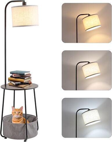 Floor Lamp with Cat Bed and Charging Station, Adjustable Lampshade, 3 Color Temperatures, Remote & Rocker Switch Control, Standing Lamp with USB & AC Outlets for Living Room Bedroom, Gray in Saudi Arabia