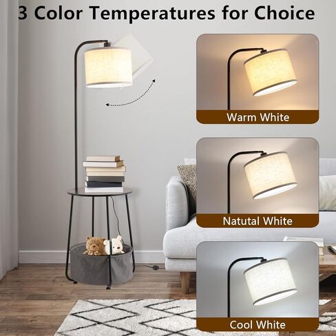 Floor Lamp with Cat Bed and Charging Station, Adjustable Lampshade, 3 Color Temperatures, Remote & Rocker Switch Control, Standing Lamp with USB & AC Outlets for Living Room Bedroom, Gray in Saudi Arabia