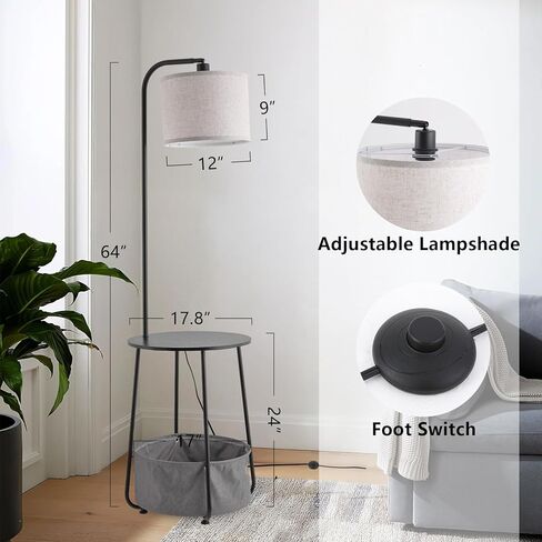 Floor Lamp with Cat Bed and Charging Station, Adjustable Lampshade, 3 Color Temperatures, Remote & Rocker Switch Control, Standing Lamp with USB & AC Outlets for Living Room Bedroom, Gray in Saudi Arabia