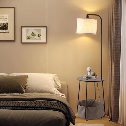 Floor Lamp with Cat Bed and Charging Station, Adjustable Lampshade, 3 Color Temperatures, Remote & Rocker Switch Control, Standing Lamp with USB & AC Outlets for Living Room Bedroom, Gray in Saudi Arabia