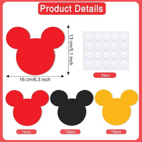 45PCS Cartoon Mouse Wall Stickers with 50 Adhesive Dots,3 Corols Double-Sided Thick Paper Cutouts for Birthday Party Decorations, School Bulletin Board & Home Wall Art(6.3 Inch) in Saudi Arabia