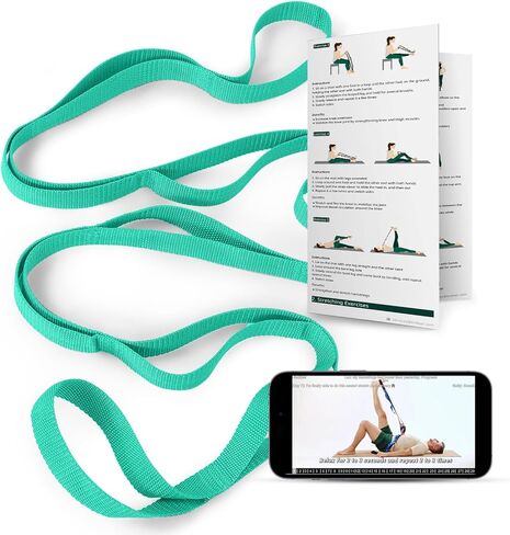 Trideer Stretching Strap Yoga Strap Yoga Band for Physical Therapy, 10 Loop Non-Elastic Yoga Straps for Stretching, Pilates, Exercise & Dancing, Stretch Band with Aesthetic Packaging for Women & Men in Kuwait