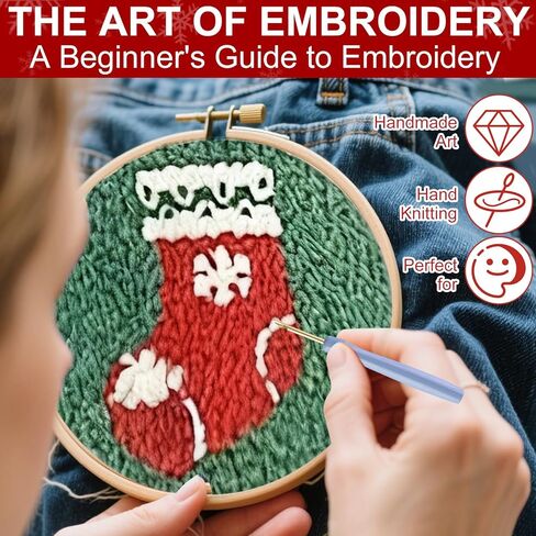 6PCS Christmas Pattern Punch Needle Coasters Kit, Easy DIY Punch Needle Embroidery Kit for Beginners Adults Kids Including Patterns, Tools, Yarns, Hoop, Instruction, Coaster Holder Art Craft Supplies in Saudi Arabia