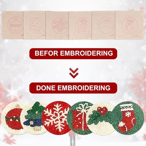 6PCS Christmas Pattern Punch Needle Coasters Kit, Easy DIY Punch Needle Embroidery Kit for Beginners Adults Kids Including Patterns, Tools, Yarns, Hoop, Instruction, Coaster Holder Art Craft Supplies in Saudi Arabia