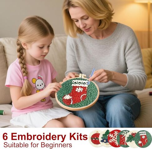 6PCS Christmas Pattern Punch Needle Coasters Kit, Easy DIY Punch Needle Embroidery Kit for Beginners Adults Kids Including Patterns, Tools, Yarns, Hoop, Instruction, Coaster Holder Art Craft Supplies in Saudi Arabia