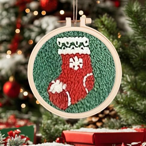 6PCS Christmas Pattern Punch Needle Coasters Kit, Easy DIY Punch Needle Embroidery Kit for Beginners Adults Kids Including Patterns, Tools, Yarns, Hoop, Instruction, Coaster Holder Art Craft Supplies in Saudi Arabia