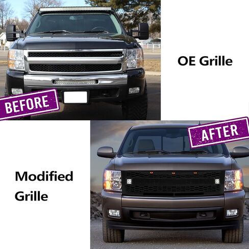 شبكة أمامية متوافقة مع موديلات 2007-2013 سيلفرادو 1500 LS/LT/LTZ/WT، شبكة سوداء غير لامعة لما بعد البيع مع 3 مصابيح LED ومصباحين جانبيين، حروف سوداء in Kuwait