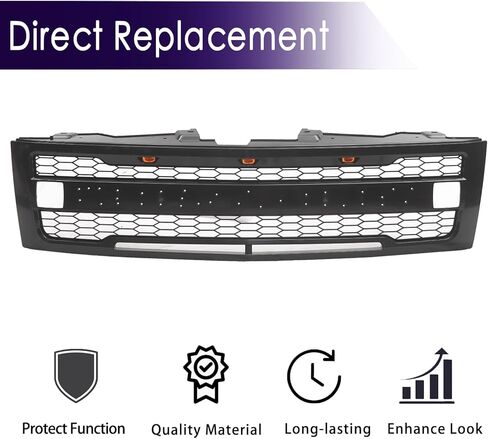 شبكة أمامية متوافقة مع موديلات 2007-2013 سيلفرادو 1500 LS/LT/LTZ/WT، شبكة سوداء غير لامعة لما بعد البيع مع 3 مصابيح LED ومصباحين جانبيين، حروف سوداء in Kuwait