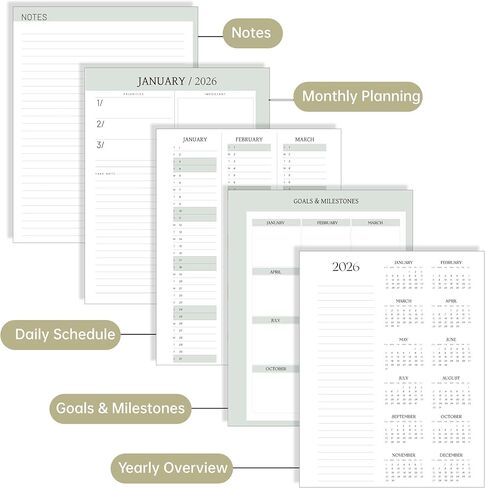 FLYING EAGLE Discbound Planner 2026 أسبوعيًا وشهريًا 12 شهرًا يناير 2026 - ديسمبر 2026 مخططات تقويم 7.8 × 9.6 بوصة مخطط غلاف صلب مع علامات التبويب، جيب داخلي، حامل قلم، إغلاق مرن، أسود in Saudi Arabia
