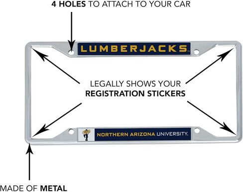 إطار لوحة ترخيص معدني من Desert Cactus Northern Arizona University NAU Lumberjacks للجزء الأمامي أو الخلفي من السيارة مرخص رسميًا (التميمة) in Saudi Arabia