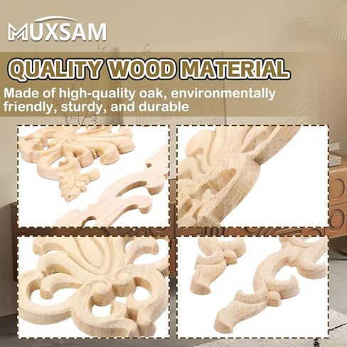 زوجان من الخشب المنحوت من MUXSAM، 20 × 10 سم / 7.87 بوصة × 3.94 بوصة، زخارف أثاث مزخرفة على اليسار واليمين، شارات زاوية منحوتة خشبية لخزانة الملابس ودرج الخزانة وخزانة الملابس وباب الحائط ومشاريع DIY in Saudi Arabia