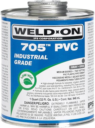 Weld-On 10121 711 Industrial Grade PVC Heavy-Bodied High Strength Solvent Cement - Medium-Setting and Low-VOC, Gray, 1 Pint (16 fl oz) in Kuwait