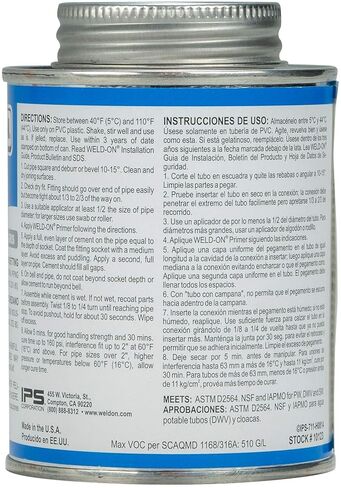 Weld-On 10121 711 Industrial Grade PVC Heavy-Bodied High Strength Solvent Cement - Medium-Setting and Low-VOC, Gray, 1 Pint (16 fl oz) in Saudi Arabia