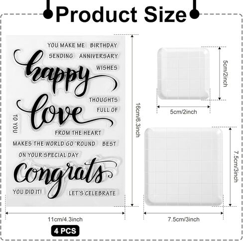 4 Sheets Clear Rubber Stamps for Card Making with 2pcs Acrylic Stamp Block Tools, Sentiments Motivational Stamps with Warm Words for Crafting Scrapbooking in Saudi Arabia