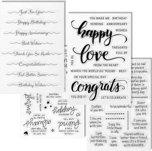 4 Sheets Clear Rubber Stamps for Card Making with 2pcs Acrylic Stamp Block Tools, Sentiments Motivational Stamps with Warm Words for Crafting Scrapbooking in Saudi Arabia