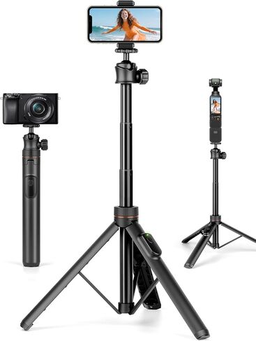Phone Tripod for iPhone, 70" Selfie Stick Phone Tripod, Extendable Tripod Stand with Remote Phone Holder, Aluminum Tripod for Cell Phone Photo Recording Video Vlogging Live Streaming in Kuwait