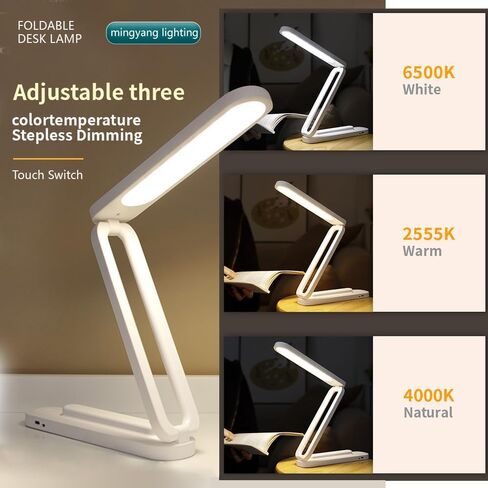 LED Desk Lamp for Office Home & Foldable & Portable Light, LED Desk Light Strip, 3 Brightness Dimmable Small Desk Lamp Wireless Reading Lamp, White in Saudi Arabia