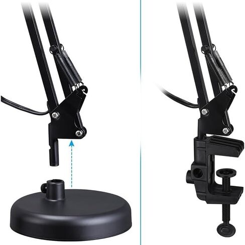 مصباح مكتب بمشبك قابل للتعديل بارتفاع 26 بوصة، مصباح طاولة معدني بذراع متأرجح، معقوفة وظل دوار 360 درجة، قاعدة E26 (لمبة غير متضمنة) مصباح أسود بمشبك للمكتب والدراسة والقراءة والحرف اليدوية in Kuwait