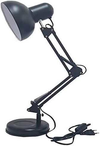 مصباح مكتب بمشبك قابل للتعديل بارتفاع 26 بوصة، مصباح طاولة معدني بذراع متأرجح، معقوفة وظل دوار 360 درجة، قاعدة E26 (لمبة غير متضمنة) مصباح أسود بمشبك للمكتب والدراسة والقراءة والحرف اليدوية in Kuwait