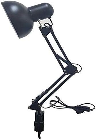 مصباح مكتب بمشبك قابل للتعديل بارتفاع 26 بوصة، مصباح طاولة معدني بذراع متأرجح، معقوفة وظل دوار 360 درجة، قاعدة E26 (لمبة غير متضمنة) مصباح أسود بمشبك للمكتب والدراسة والقراءة والحرف اليدوية in Kuwait