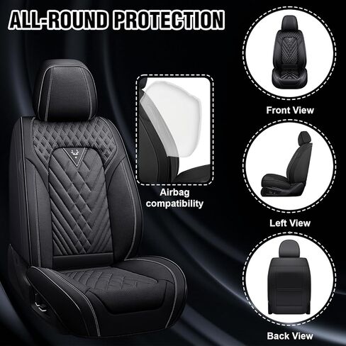 أغطية مقاعد السيارة لسيارة Hyundai Elantra 2001-2025، واقي مقعد السيارة من جلد نابا المقاوم للماء، غطاء وإكسسوارات مريحة ومضادة للانزلاق (5 مقاعد/رمادي أسود) in Kuwait