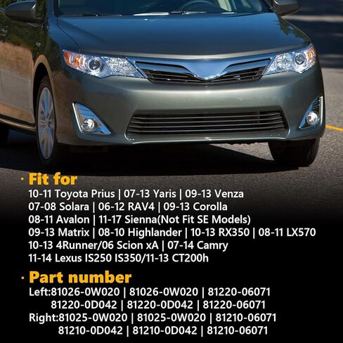 مجموعة مصابيح الضباب TOPUS لسيارة Toyota Venza Avalon Camry Corolla Highlander Matrix Prius RAV4 Solara Yaris لسيارة Lexus GS350 HS250h LX570 RX350 RX450h 2006-2013 يسار ويمين مع لمبات H11 12V 55W in Saudi Arabia