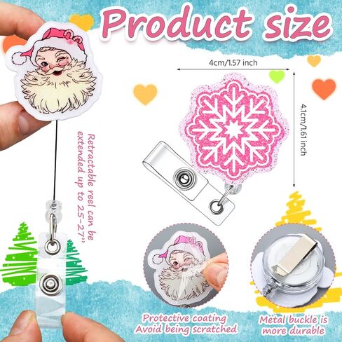 16 Pcs Christmas Pink Winter Nurse Badge Reel Retractable with ID Clip Bling Snowman Snowflakes Holiday Gift Badge Holder for Nursing Er ICU Women Men Office Doctors in Saudi Arabia