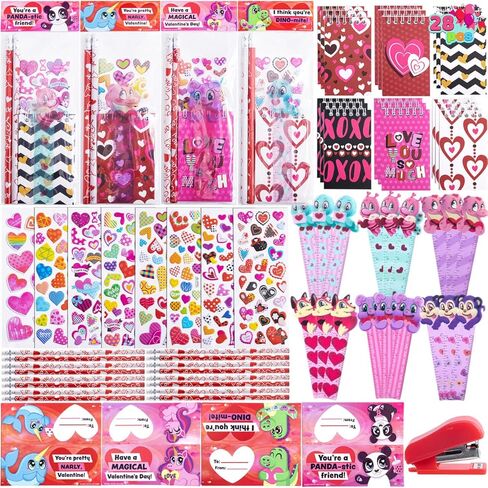 JOYIN 28 Packs Valentine's Day Stationery Set with Gift Card for Kids, Includes Pencils, Rulers, Notebook and Stickers for Classroom Exchange Party Favors Supplies in Saudi Arabia
