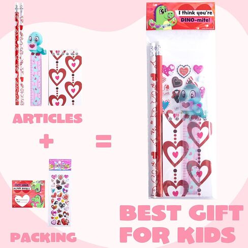 JOYIN 28 Packs Valentine's Day Stationery Set with Gift Card for Kids, Includes Pencils, Rulers, Notebook and Stickers for Classroom Exchange Party Favors Supplies in Saudi Arabia