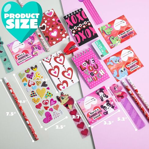 JOYIN 28 Packs Valentine's Day Stationery Set with Gift Card for Kids, Includes Pencils, Rulers, Notebook and Stickers for Classroom Exchange Party Favors Supplies in Saudi Arabia