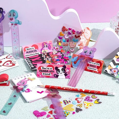 JOYIN 28 Packs Valentine's Day Stationery Set with Gift Card for Kids, Includes Pencils, Rulers, Notebook and Stickers for Classroom Exchange Party Favors Supplies in Saudi Arabia