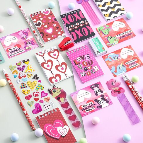 JOYIN 28 Packs Valentine's Day Stationery Set with Gift Card for Kids, Includes Pencils, Rulers, Notebook and Stickers for Classroom Exchange Party Favors Supplies in Saudi Arabia