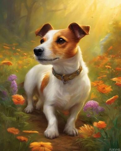 FUKVHIL Paint by Numbers for Adult Jack Russell Terrier Dog on Flower Lawn DIY Canvas Oil Painting Kit for Adults with Paintbrushes Acrylic Pigment Drawing Paintwork, 40x50cm, Without Frame in Saudi Arabia