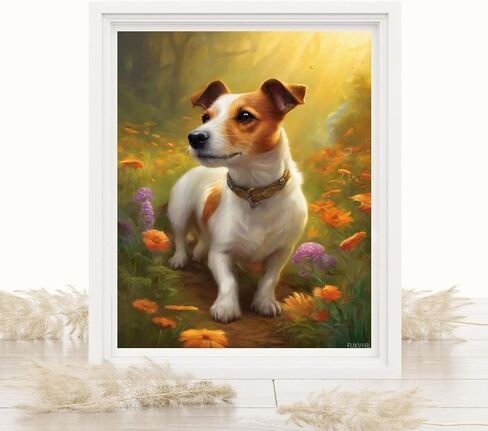 FUKVHIL Paint by Numbers for Adult Jack Russell Terrier Dog on Flower Lawn DIY Canvas Oil Painting Kit for Adults with Paintbrushes Acrylic Pigment Drawing Paintwork, 40x50cm, Without Frame in Saudi Arabia