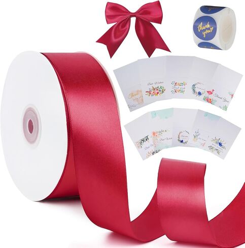 1-1/2 inch Wine Red Solid Satin Ribbon with Thank You Cards & Stickers,50 Yards Ribbon for Bows Bouquet,Gift Wrapping,Wedding,Floral Arrangement,Christmas Decorations in Saudi Arabia