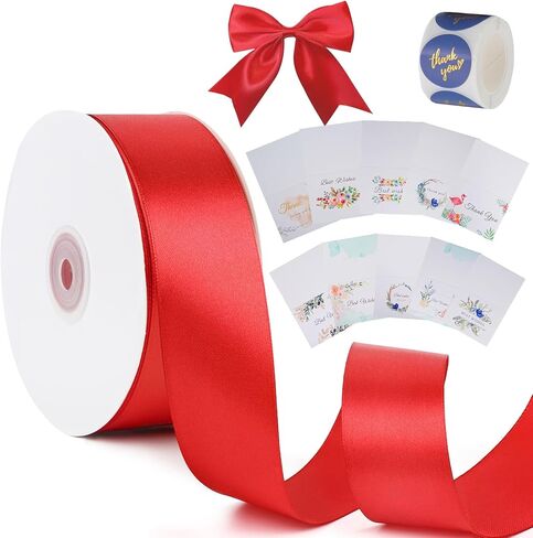 1-1/2 inch Wine Red Solid Satin Ribbon with Thank You Cards & Stickers,50 Yards Ribbon for Bows Bouquet,Gift Wrapping,Wedding,Floral Arrangement,Christmas Decorations in Saudi Arabia
